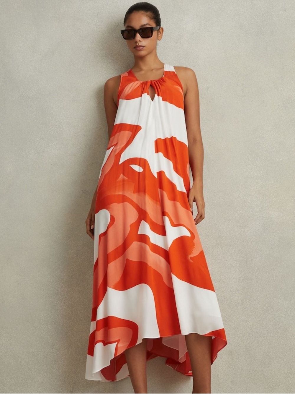 REISS Avia Orange and White Printed Dress